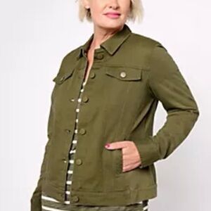 Belle by Kim Gravel Denim & Knit Jacket Olive Size 1x